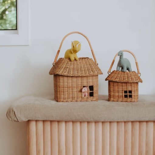 Rattan-Hutch-Small-Big-Basket-Natural with dinosaurs - Little French Heart
