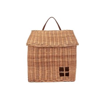 olliella-rattan hanging hutch basket front view - Little French Heart