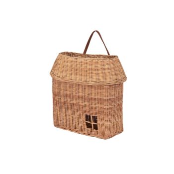 olliella-rattan hanging hutch basket side view - Little French Heart