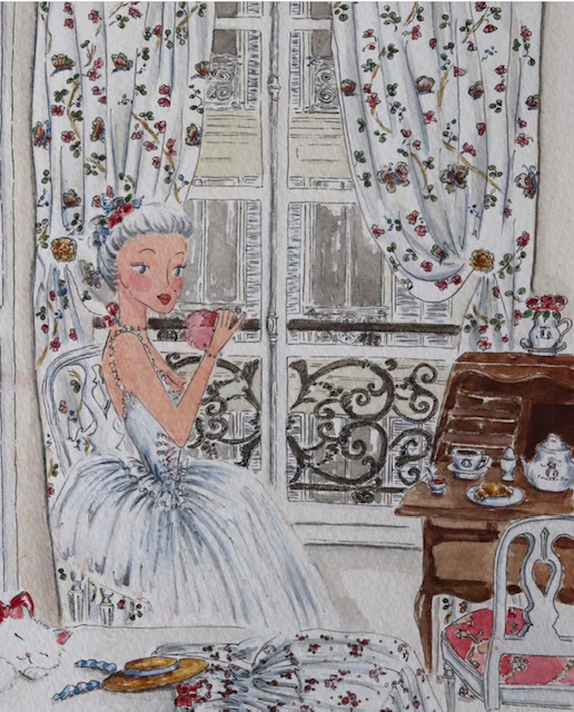 Watercolours by Manon Boudoir - Paris 2022 Little French Heart gazing at Le Marais