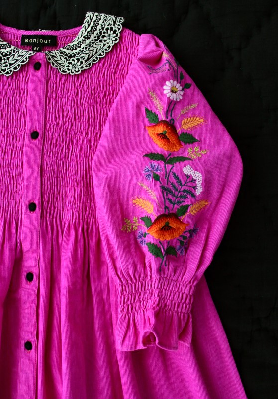 Bonjour Diary Fuchsia Dress with Embroidery (S2, 4, 8)