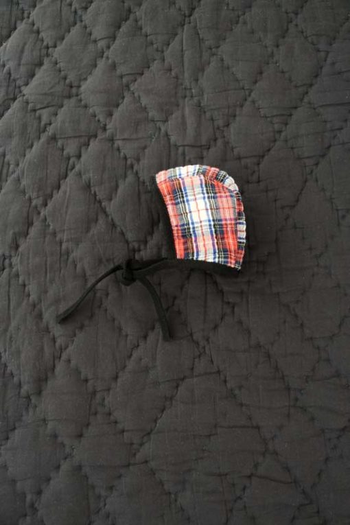 Bonjour Diary Reversible Quilted Baby Bonnet Tartan - Little French Heart