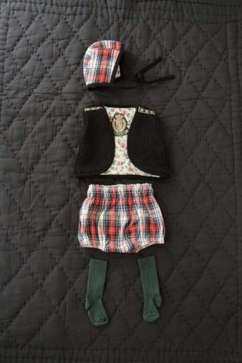 Bonjour Diary Reversible Quilted Baby Bonnet and Tartan Outfit - Little French Heart