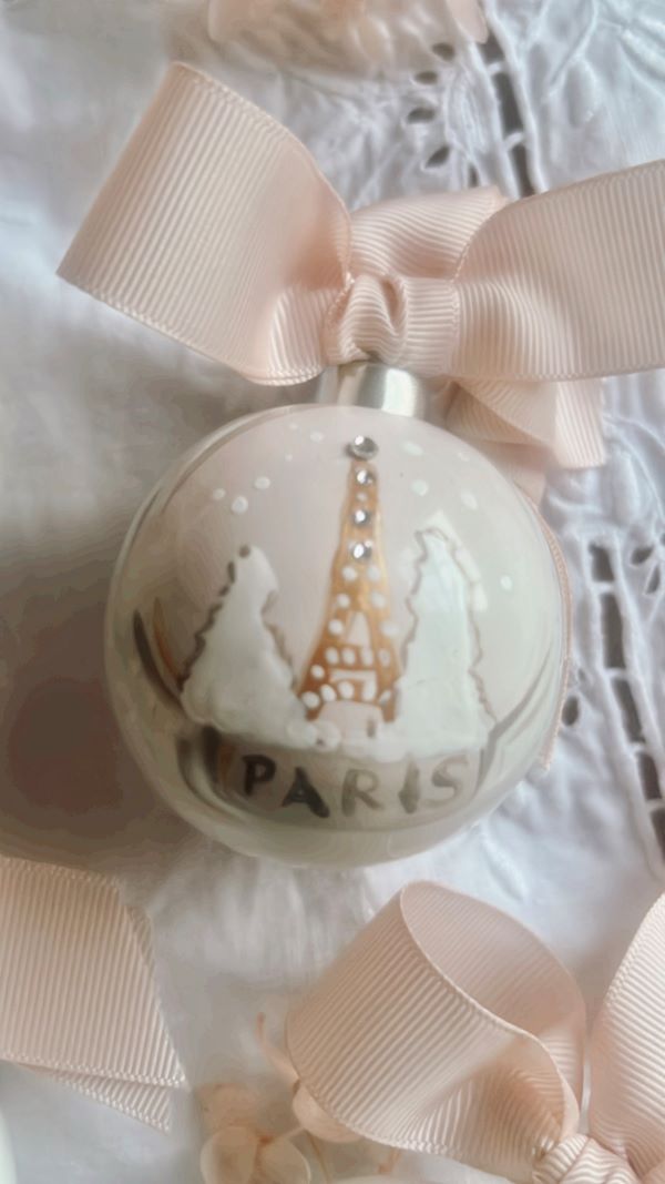 Paris Christmas Baubles Blush Snow Dome - Little French Heart