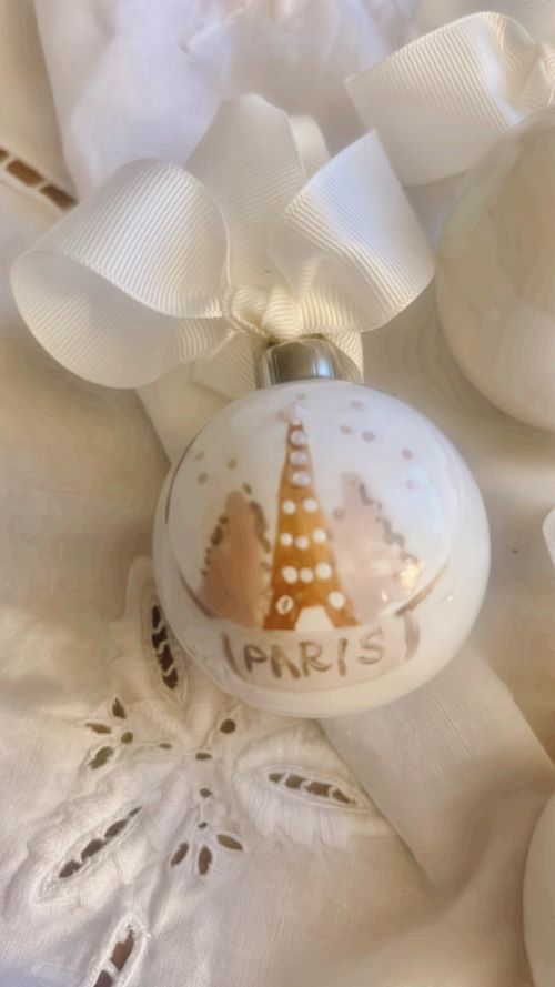 Paris Christmas Baubles White Snow Dome - Little French Heart