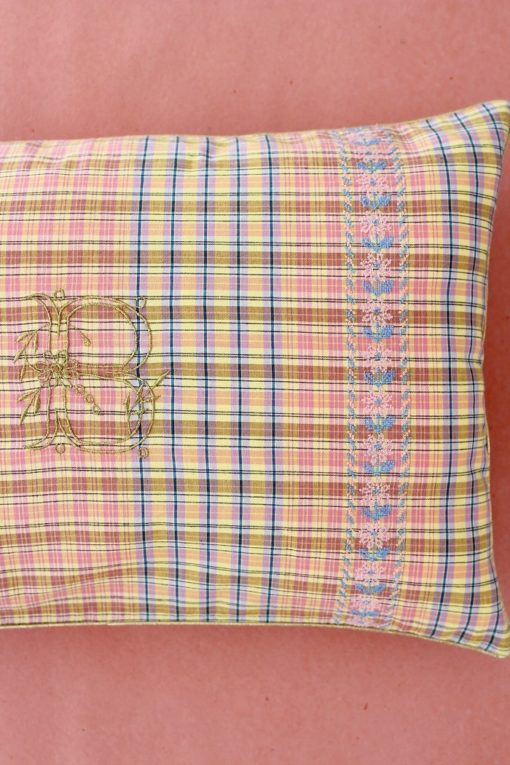 Embroidered Cushion Cover Rainbow Check