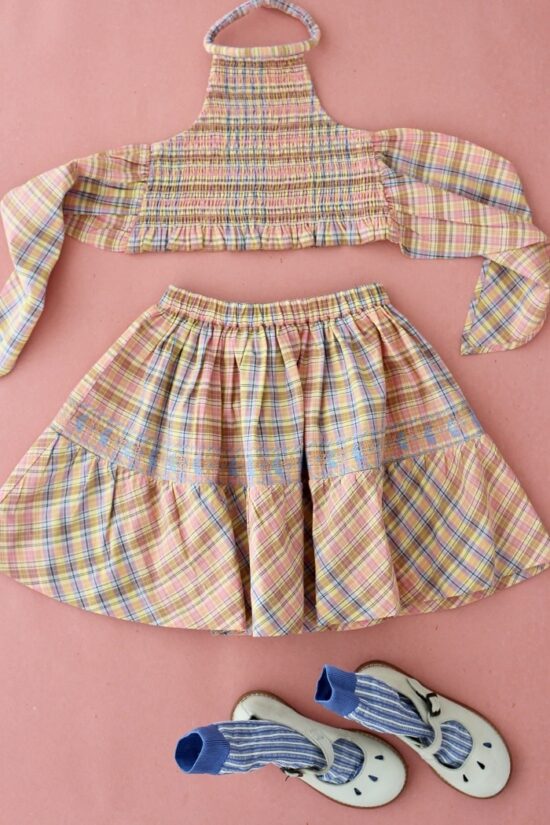 Bonjour Rainbow Check swimsuit front - LIttle French Heart