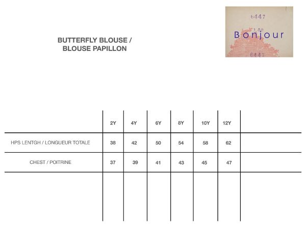Bonjour Diary Butterfly Blouse Size Chart