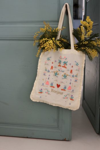 Bonjour Diary Embroidered Tote - Little French