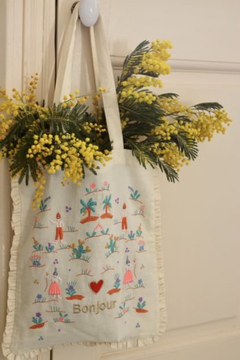 Bonjour Diary Embroidered Tote - Little French Heart