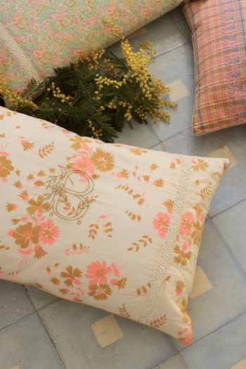 Embroidered Cushion Cover Bouquet Fluo Curry