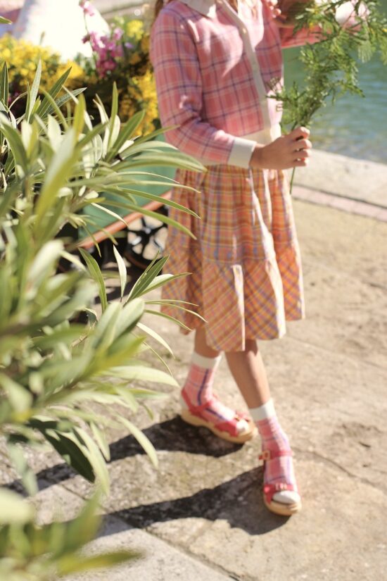 Bonjour Diary rainbow check skirt and pink socks - Little French Heart (2)