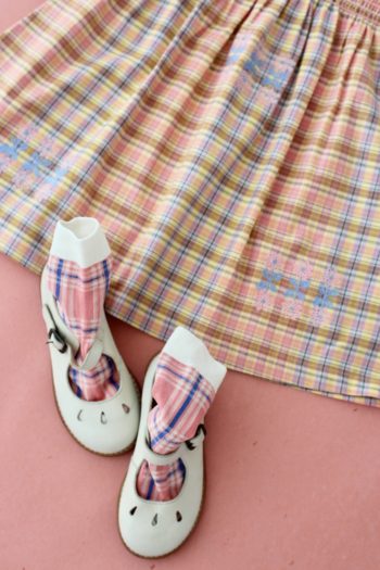 Bonjour Rainbow Check with pink check socks- LIttle French Heart
