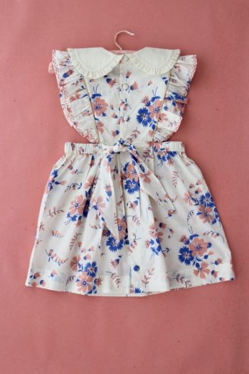 Bonjour apron dress pink white blue bouquet - Little French Heart