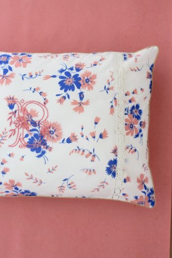 Embroidered Cushion Cover Blue Rose Bouquet