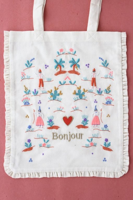 Bonjour embroidered tote - Little French Heart