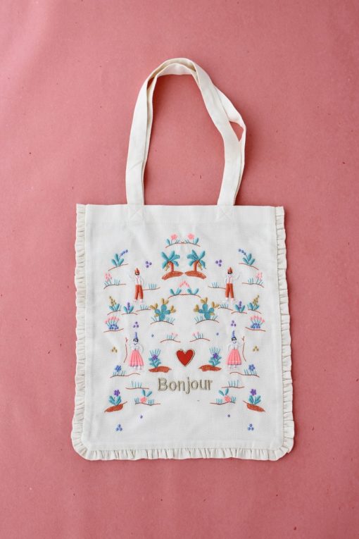 Bonjour embroidered tote cutest bag - Little French Heart