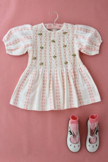 Bonjour handsmock strawberry vanillawith embroidered flowers - Little French Heart