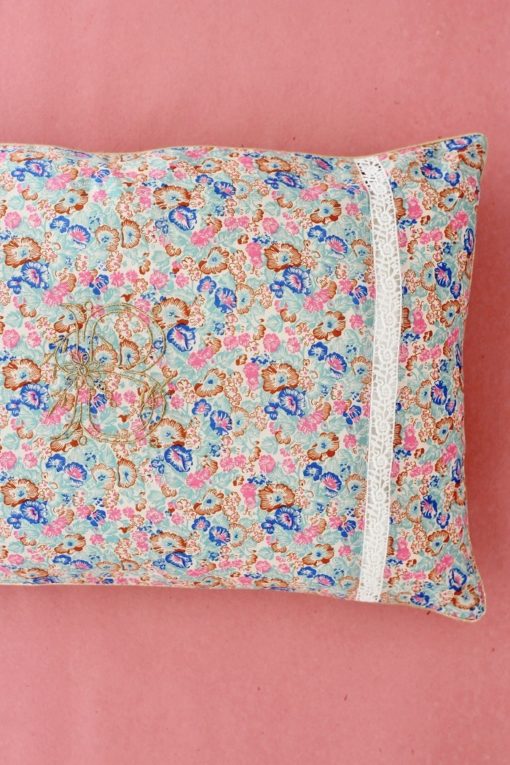 Embroidered Cushion Cover Blue Garden