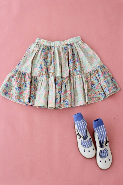 Bonjour patchwork skirt pleats blue garden - little french Heart