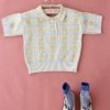 Jacquard Knit Polo Shirt Sky Yellow Flowers
