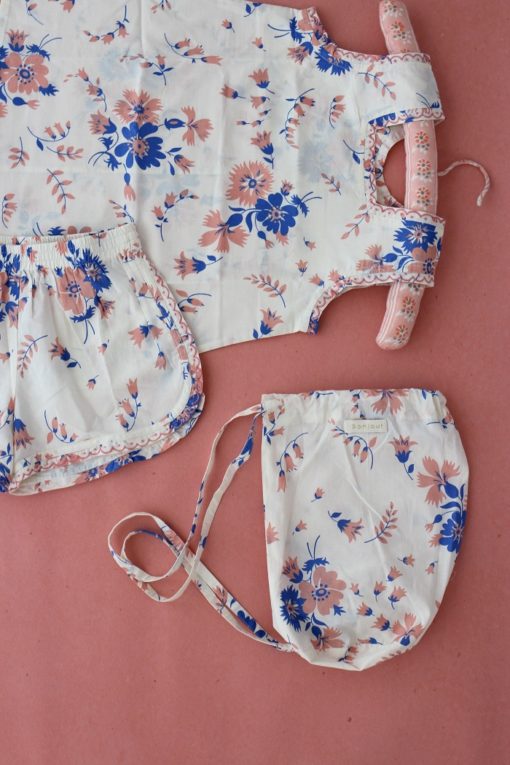 Bonjour shorts and top set pink white blue bouquet - little french heart