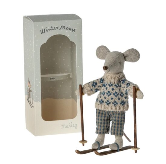 Maileg Winter Mouse with Skis Dad - Little French Heart