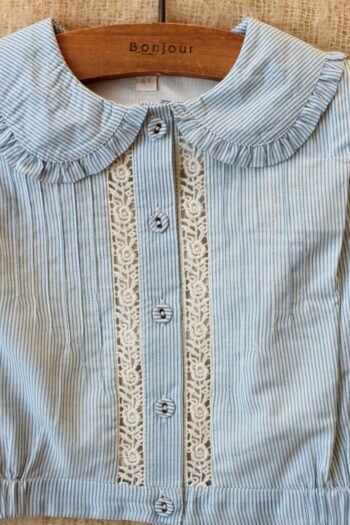 Bonjour Cropped Shirt Blue Stripes - Little French Heart