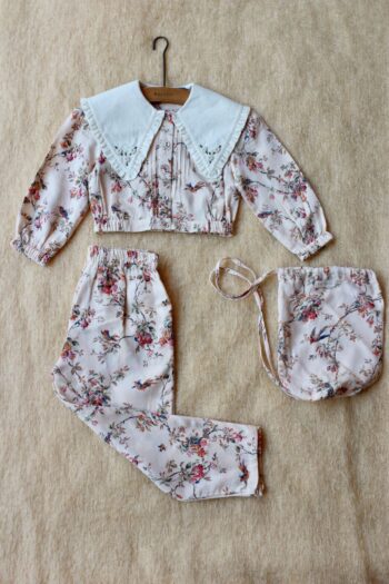 Bonjour Pyjama Set in Pouch Birds & Flowers - Little French Heart