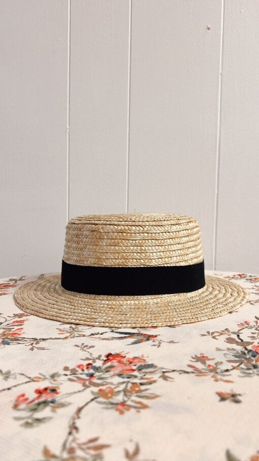 Straw Boater Hat with a Black Ribbon - Little French Heart