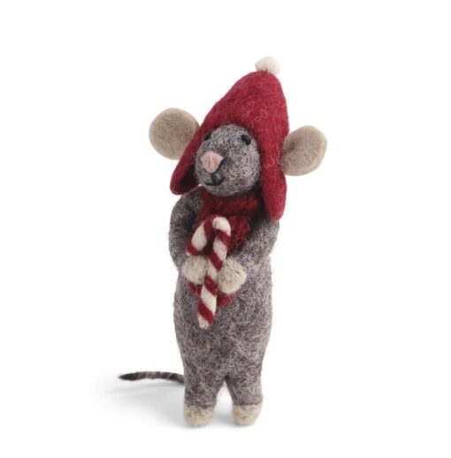 Gry & Sif Grey Mouse with Candy Cane - Little French Heart
