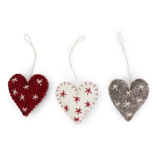 Gry & Sif Heart Stars Felt Decoration 3pk - Little French Heart