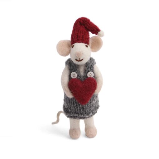 Gry & Sif Mouse Girl Small White With Heart - Little French Heart
