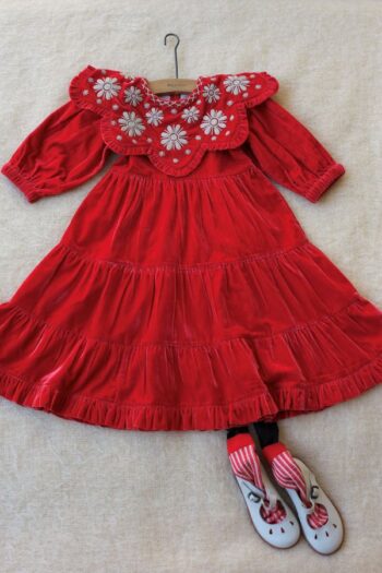 Bonjour Diary Red Velvet Sun Dress Full Length - Little French Heart
