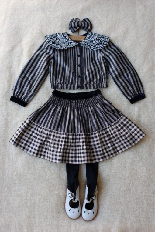 Bonjour Lurex Skirt Crop Blouse Ensemble with bow - Little French Heart
