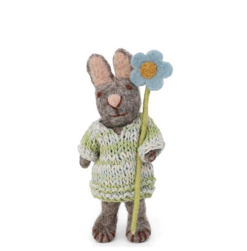 Gry & Sif Grey Bunny Dress & Blue Anemone with String - Little French Heart