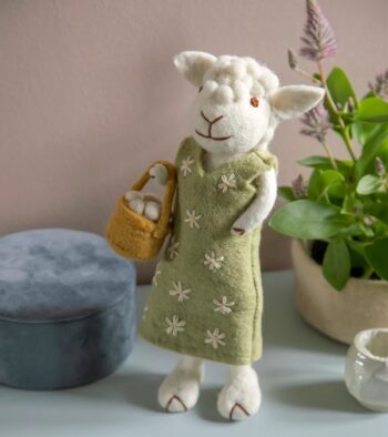 Gry & Sif White Sheep Green Dress & Egg Basket - Little French Heart