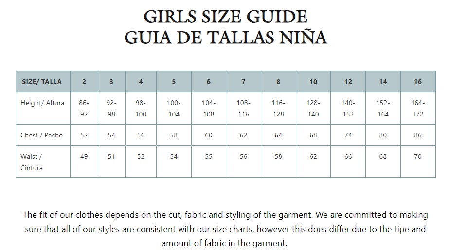 Cosmosophie Girls Size Guide - Little French Heart