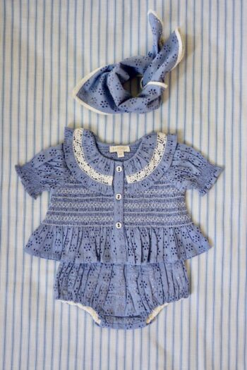 Bonjour Baby Bloomer and blouse nimes blue - Little French Heart
