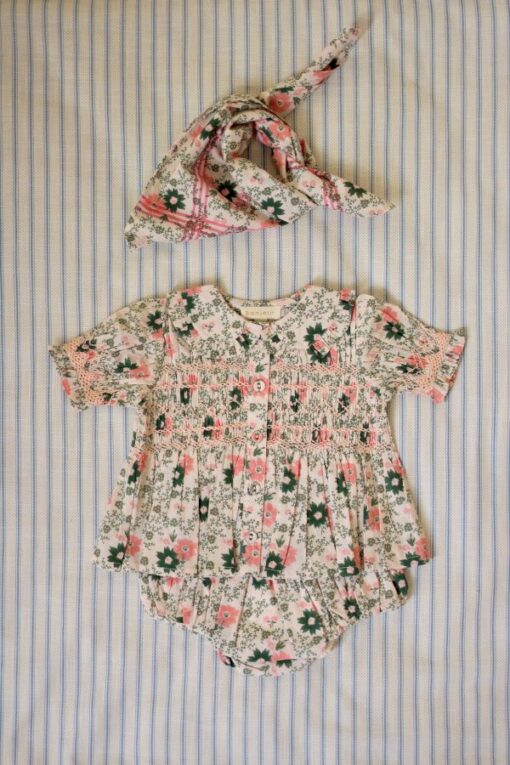 Bonjour Handsmock Baby Blouse and Bloomer with scarf Prairie - Little French Heart
