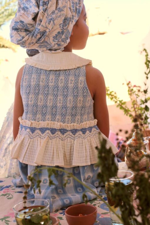 Bonjour Mademoiselle Tunique blue jacquard flowers at Little French Heart