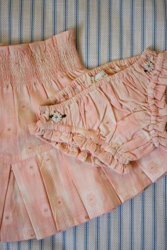 Bonjour Pleated Skirt & Panties pink jacquard flowers - Little French