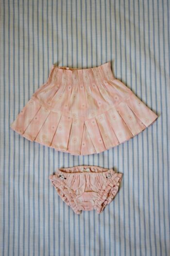 Bonjour Pleated Skirt & Panties pink jacquard flowers - Little French Heart