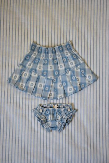 Bonjour Pleated Skirt and panty Blue Jacquard Flowers - Little French Heart