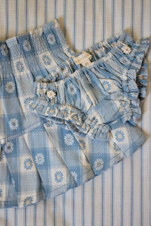 Bonjour Pleated Skirt and panty set Blue Jacquard Flowers - Little French Heart