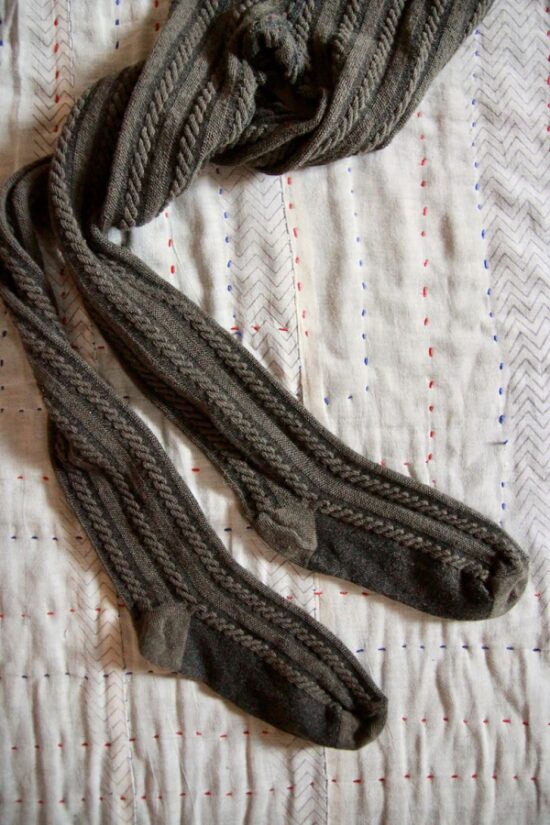 Bonjour Khaki Cable Knit Tights - Little French Heart