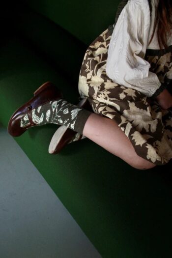 Bonjour Khaki Jacquard Floral Socks - Little French Heart