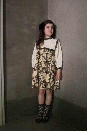 Bonjour Khaki Socks with All-Over Flowers lifestyle - Little French Heart