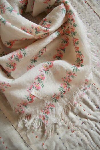 Bonjour Wool Scarf with a Medley of Flowers - Little French Heart
