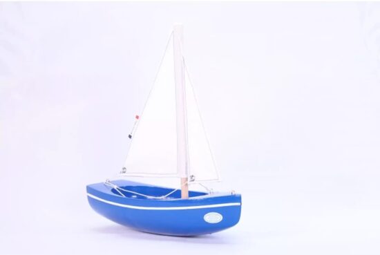 wooden toy boat le sloop blue side view -maison_tirot - Little French Heart